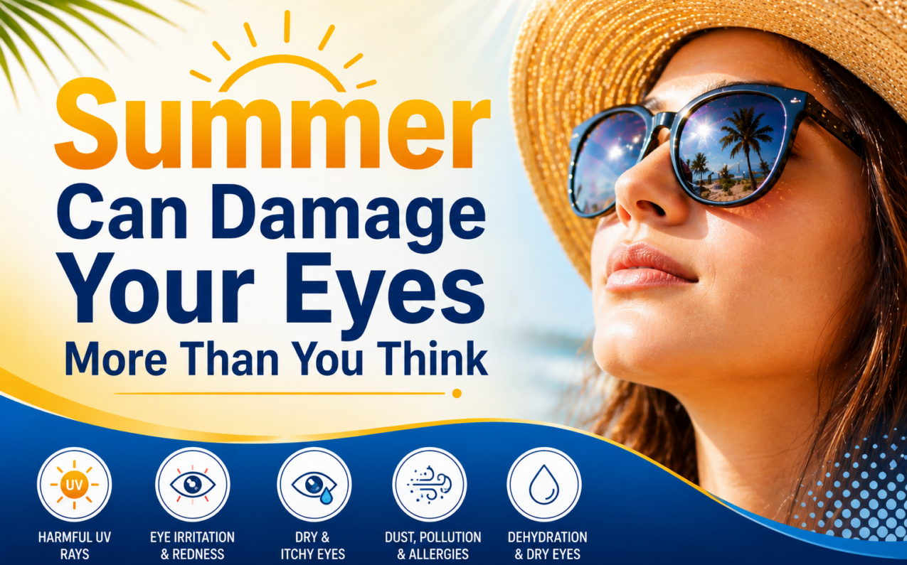 “Woman wearing sunglasses for summer eye protection under bright sunlight”
