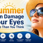 “Woman wearing sunglasses for summer eye protection under bright sunlight”